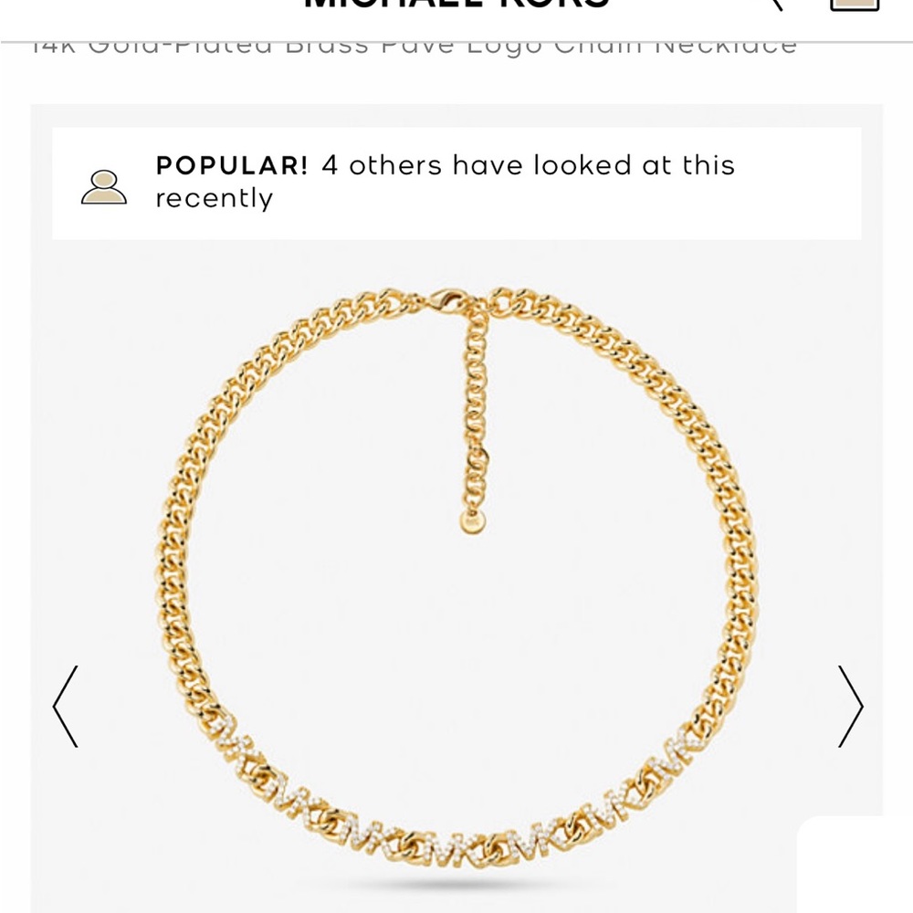 Micheal Kors 14K Gold Plated Brass Pave Logo Chain Link Necklace